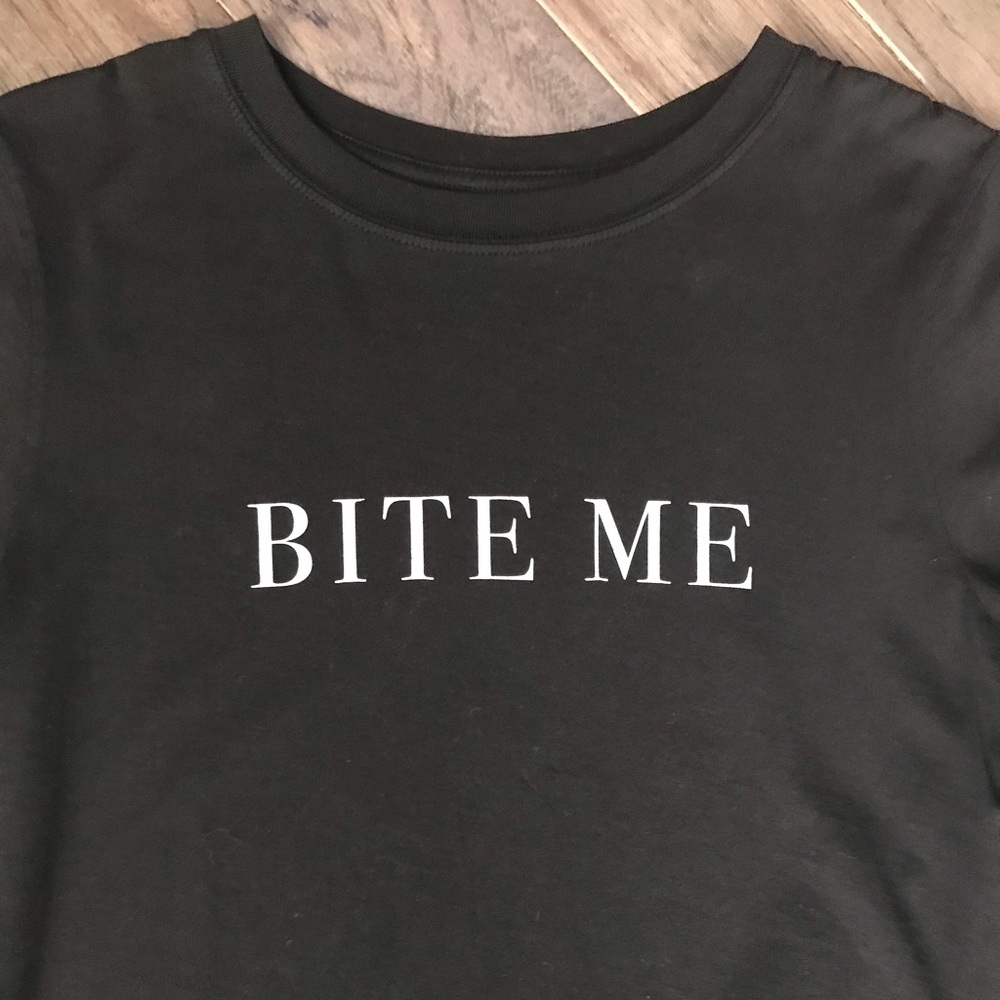 Teegrams Bite Me Minimalist Statement Fitted Tee Shirt, NWOT - Picture 5 of 11